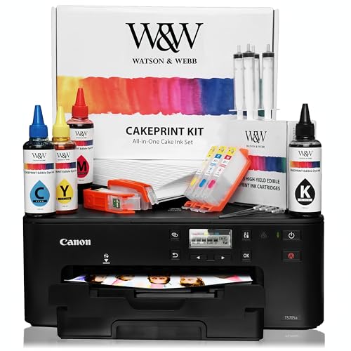 Watson & Webb Edible Printer for Cakes and Cookies Cakeprint TS6350A with 100 Sheets Wafer Paper, Refillable Cartridges & Ink