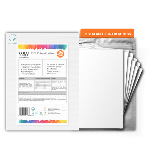 Watson & Webb Premium Edible Icing Sheets – Pack of 25 A4 Sheets