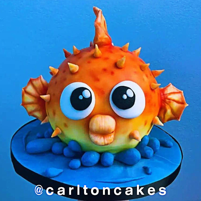 Airbrushed cute fish cake with big eyes using Watson & Webb kit by carltoncakes
