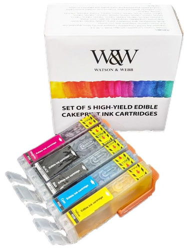 Watson & Webb Edible Ink Cartridges Set for Canon TS705/TS705a - Food-Grade Ink, 5 Colors, Compatible with PG-580 CLI-581 for Cake Decorating and Cupcake Toppers