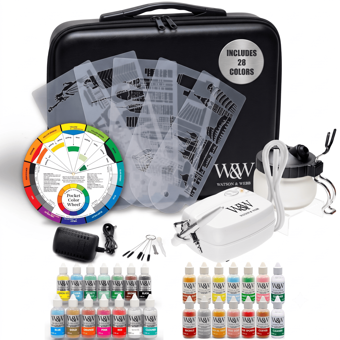 Watson & Webb Complete Airbrush Cake Decorating Kit with 25 Colours and 3 Cleaners