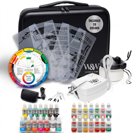 Watson & Webb Complete Airbrush Cake Decorating Kit with 25 Colours and 3 Cleaners