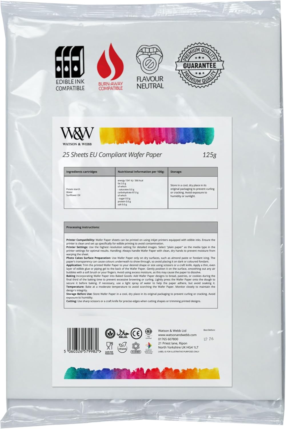 Watson & Webb A4 Edible Wafer Paper - 25 Sheets