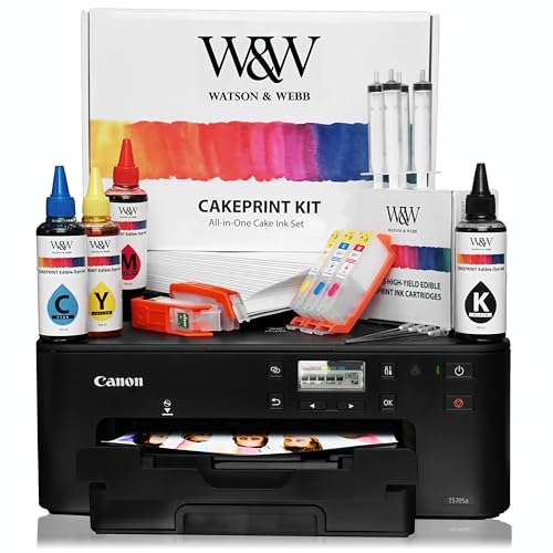 Watson & Webb Edible Printer for Cakes and Cookies Cakeprint TS705a with 100 Sheets Wafer Paper, showcasing high-quality lifelike edible prints on cakes and cookies, complete with refillable ink cartridges and a sleek, user-friendly design for professional bakers and cake decorators