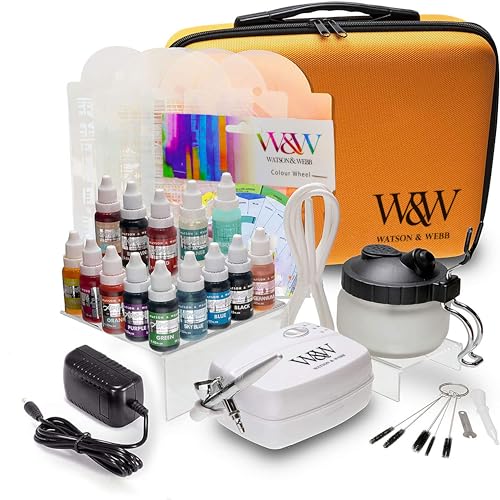 Cake & Cookie Airbrush Kit for Decorating Cakes, Cookies and Baking. Full kit includes Machine, Air Brush, 13 Colours, Cleaner, Stencils, Spraytidy Cleaning Station & Professional Custom Carry Case